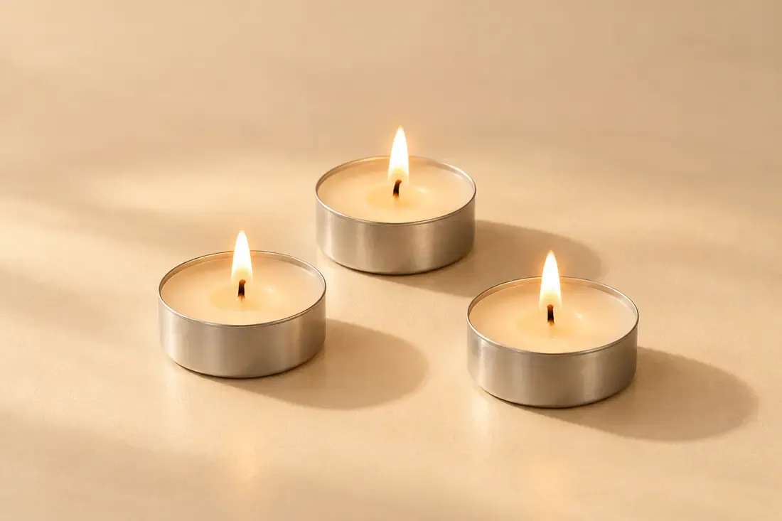 Ba nến nắp keng trong vỏ nhôm đang cháy